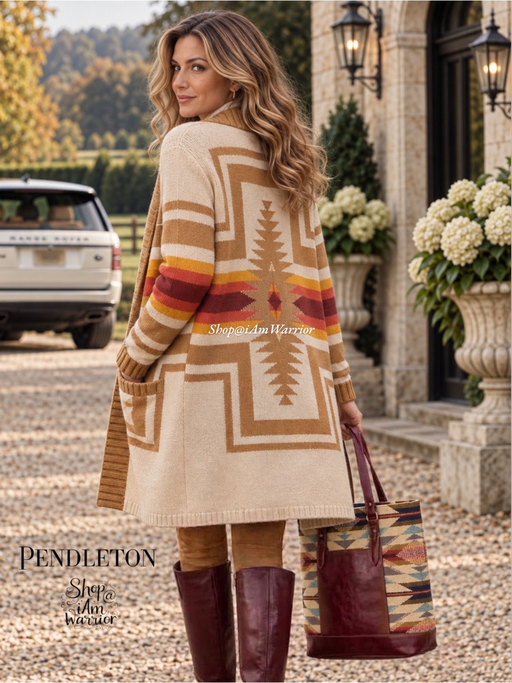 Pendleton NWT Heritage Ranch Striped Geometric Long Shawl Collar Pocket Cardigan